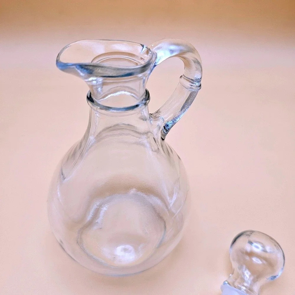 Glass Cruet Carafe Pourer with Handle and Stopper Vinegar‎ Oil Dispenser